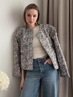 Veste Femme Paillettes Argentés Manches Longues Polyester