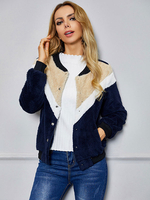 Veste Femmes à Col Montant en Velours Côtelés avec Les Boutons Courter Cousu Les Couleurs Femme