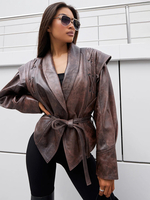 Veste Femmes À Col Rabattu À Lacets Décontractée Chic Ceinture