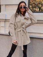 Veste Femmes à Col Revers avec Les Boutons Ceinturé à Lacets Courte avec Manches Longues Uicolore Femme