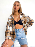 Veste Femmes à Col Revers Carreaux avec Boutons Manches Longues Sweat Femme