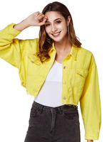 Veste Femmes à Col Revers en Denim avec Les Boutons avec Poches Uicolore Jaune Femme