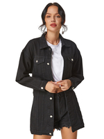 Veste Femmes à Col Revers en Denim avec Les Boutons avec Poches Uicolore Noir Femme