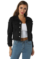 Veste Femmes à Col Revers en Denim avec Les Boutons et Les Poches Uicolore Noir Taille Haute Femme