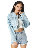 Veste Femmes à Col Revers en Denim avec Les Boutons et Les Poches Uicolore Taille Haute Femme