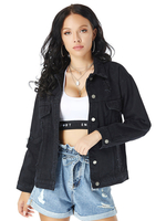 Veste Femmes à Col Revers en Denim avec Les Boutons Uicolore Noir Taille Haute Femme