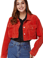 Veste Femmes à Col Revers en Denim avec Les Boutons Uicolore Rouge Taille Haute Femme