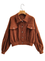 Veste Femmes à Col Revers en Velours Côtelés Taille Haute Fermeture avec Boutons Unicolore avec Manches Longues Amples Femme