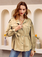 Veste Femmes Courte avec Manches Longues à Lacets Coupe Cintrée Elastique Fermeture avec Boutons à Col Revers