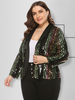 Veste Grande Taille en Paillettes Court Femme à Col Revers avec Manches Longues Multicolores Blazer Veste Sexy