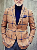 Veste Homme Motif Plaid Col Rabattu Manches Longues Boutons Polyester Moderne Blazer Costume