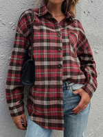 Veste Imprimé Carreaux Blouse Femme à Col Revers avec Manches Longues avec Boutons Bicolores Veste Femme