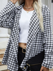 Veste Imprimé Carreaux Femme Courte avec Manches Longues à Col Revers Bicolores Veste Femme