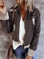 Veste Imprimé Femmes Imprimé Animal avec Léopard à Col Revers à Zip avec Manches Longues Cousu avec Dentelles Bimatières Veste Femmes