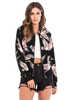 Veste Leopard à Col Montant Femme avec Les Grues avec Les Manches Longs Bimatière Imprimé Animal Taille Haute Fermeture par Zips Veste Femme