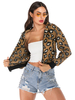 Veste Leopard à Col Montant Femme avec Les Manches Longs Bimatière Imprimé Animal Taille Haute Fermeture par Zips Veste Femme