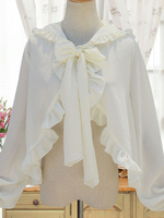 Veste lolita délicat en chiffon avec noeud à volants colet revers doux manches longues Manteaux Déguisements Halloween