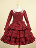 Veste lolita délicat en popeline bordeaux unicolore avec noeud col rond doux manches longues Robe Déguisements Halloween