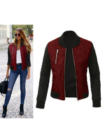 Veste Manteau de Moto Femme à Col Montant avec Manches Longues à Zip avc Poches Cousu Bicolores Manteau Veste Femme