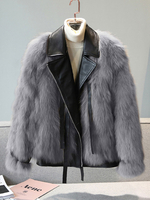 Veste Manteau Femme Hiver à Col Revers à Fausses Fourrures Synthétiques avec Manches Longues Bimatières à Cuir Synthéqtiue Courte Manteau Veste Femme