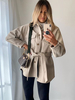 Veste Manteau Femmes à Col Revers avec Manches Longues Ceinturé à Lacets avec Poches Unicolore Courte