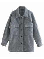 Veste Manteau Femmes Hivers à Col Revers avec Manches Longues Fermeture avec Boutons avec Poches Unicolore