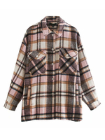 Veste Manteau Femmes Hivers à Col Revers Imprimé avec Carreaux avec Manches Longues Fermeture avec Boutons avec Poches Bicolores