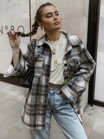 Veste Manteau Femmes Hivers Carreaux à Col Revers avec Manches Longues Fermeture avec Boutons avec Poches Bicolores