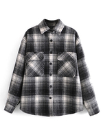 Veste Manteau Femmes Hivers Carreaux à Col Revers avec Manches Longues Fermeture avec Boutons avec Poches Bicolores