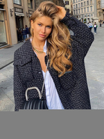 Veste Manteau Femmes Imprimé Décontracté à Col Revers avec Manches Longues Fermeture avec Boutons et Poches Bicolores