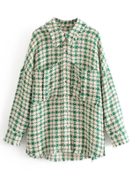 Veste Manteau Femmes Imprimé Les Carreaux à Col Revers avec Manches Longues avec Poches Bicolores