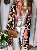 Veste Manteau Imprimé Léopard Femme Longue avec Manches Longues Multicolores