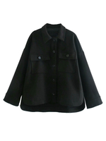 Veste Manteaux à Col Revers avec Manches Longues avec Poches Unicolore Courte