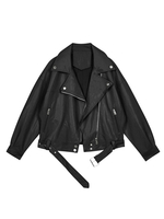 Veste moto femme noir col rabattu manches longues en cuir Synthétique vestes courtes