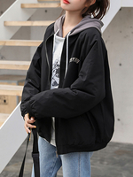 Vestes dhiver pour femmes Veste courte brodée à manches longues à capuche noire