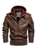 Vestes en cuir pour hommes Color Block Zipper Épaissir Coupe-vent Mode Layered Coffee Brown