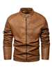 Vestes en cuir pour hommes Zipper PU Cuir Épaissir Moto Élégant Layered Coffee Marron