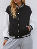 Vestes femme col montant bicolore surdimensionné bouton avant décontracté intérieur noir veste de baseball