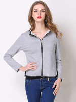 Vestes Femmes à Capuches Courtes avec Manches Longues Fermeture à Zip Bicolores Vestes Femmes