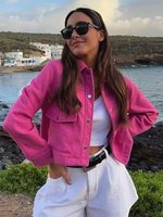 Vestes Femmes Col Rabattu Bouton Chic Décontracté Rose