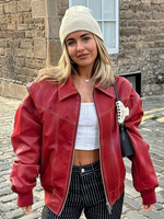 Vestes femmes col rabattu fermeture éclair décontracté manches bouffantes