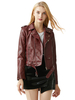 Vestes Femmes Courtes à Cuir Synthétique à Col Revers avec Manches Longues avec Poches Unicolore