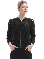 Vestes Femmes Courtes Tailles Hautes Creusantes à Col Rond avec Manches Longues Amples à Zip Unicolore