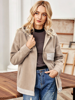 Vestes Femmes Teddy à Capuches Courtes avec Manches Longues Fermeture à Zip Bicolores Vestes Femmes