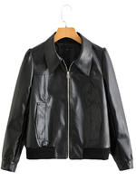 Vestes Manteau Femmes à Cuir Synthétique Vernis à Col Revers avec Manches Longues Fermeture à Zip avec Poches Unicolore