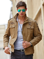 Vestes Militaires Hommes Badges à Col Montant avec Manches Longues Fermeture avec Boutons-pressions et Zip Unicolore avec Poches