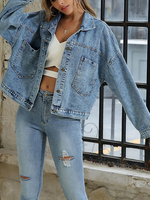 Vestes pour femmes Col rabattu Poches boutonnées sur le devant Veste bleue Demin pour femme