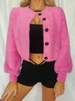 Vestes pour femmes Haut dhiver en flanelle rose à manches longues et col rond