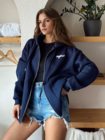 Vestes pour femmes Veste à capuche bicolore zippée Veste dintérieur décontractée bleu marine foncé pour femmes