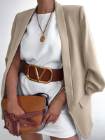 Vests Blazer Femmes avec Manches Mi-Longues à Col Revers avec Poches Unicolore Courte